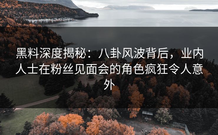 黑料深度揭秘：八卦风波背后，业内人士在粉丝见面会的角色疯狂令人意外