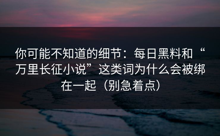 你可能不知道的细节：每日黑料和“万里长征小说”这类词为什么会被绑在一起（别急着点）